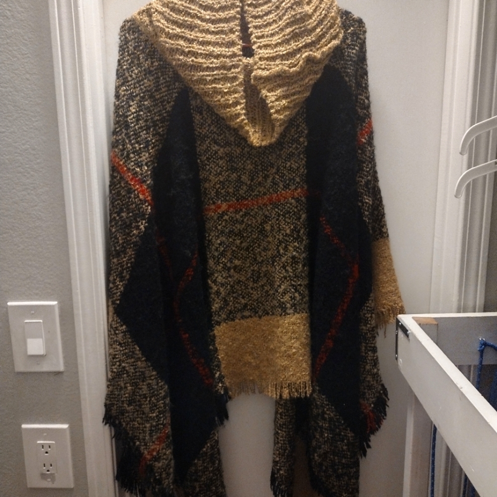 Cowl Neck Poncho Pullover Sweater